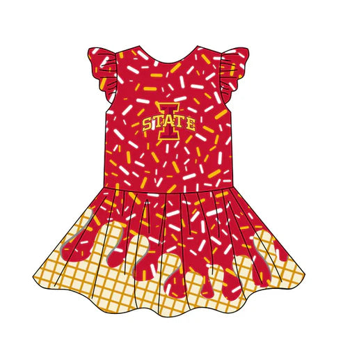 5.16 Preorder(Moq 3) Baby Girls Team Ice Cream Drips I State Knee Length Dress