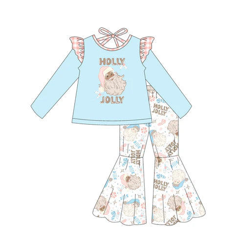 6.30 NO MOQ sales GLP2547 Pre-order baby girls clothes Christmas blue long sleeve pants sets