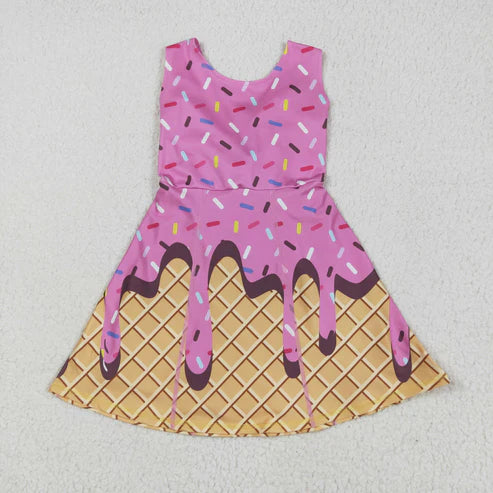 5.15  GSD2413 Baby Girls Hot Pink Ice-cream Drip Yoga Skort Knee Length Dress