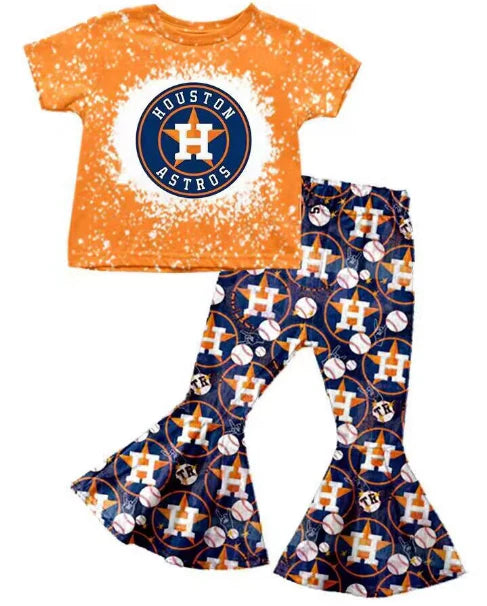 5.8 Girls custom team H orange short-sleeved top flare trouser suit