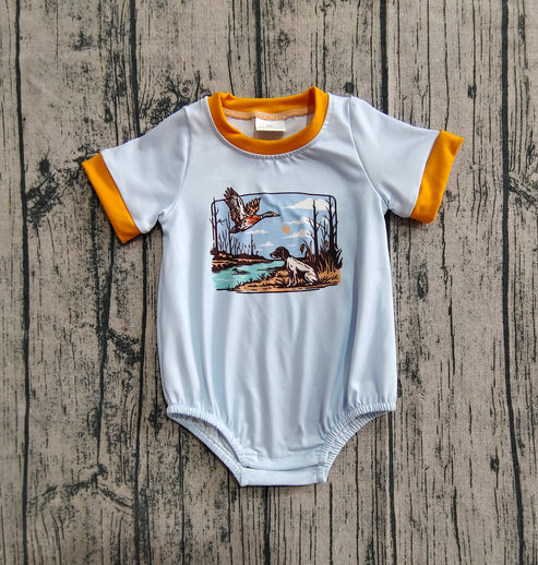 6.19 SR3093 Baby Boys Blue Short Sleeves Duck Dog Rompers Preorder