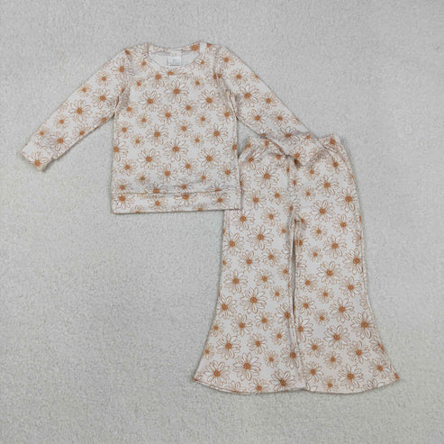 11.18 GLP2877 Baby Girls Pink Flowers Top Bell Bottom Pants Clothes Set