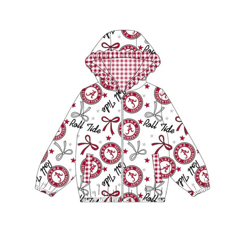 10.8 Custom Moq 5 Baby Girls Red Alabama Team Zipper Hoodies Tops