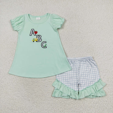 3.10 GSSO0930 RTS baby girl clothes back to school day toddler girl summer outfit embroidery