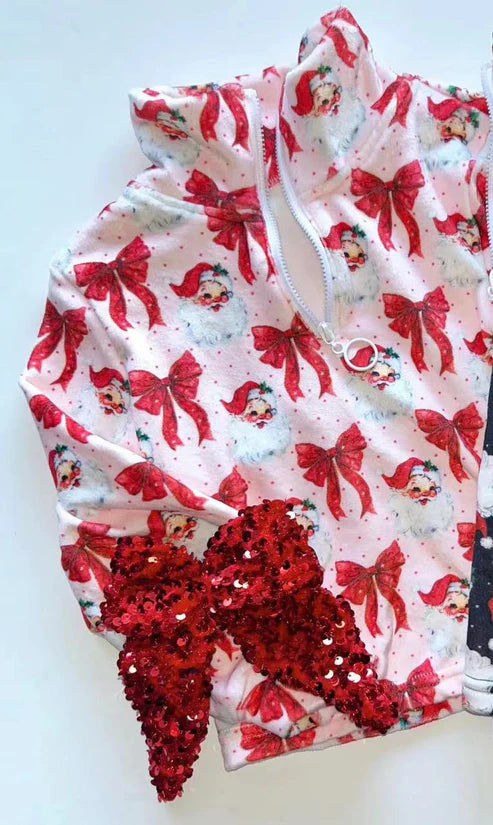 4.3 GT0974 Baby Girls Pink Long Sleeves Santa Bows Zipper Jacket Top Preorder