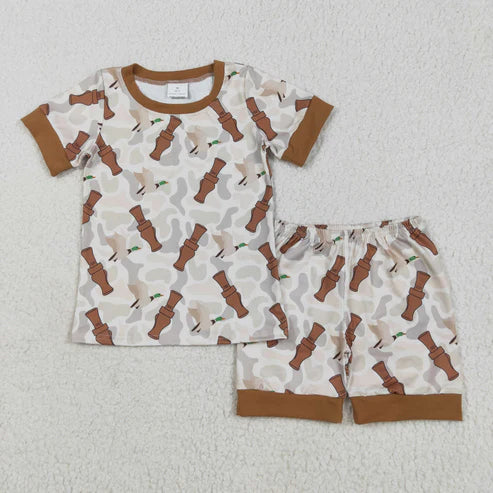 5.15 BSSO1324 Baby Boys Khaki Camo Ducks Calls Top Shorts Pajamas Set