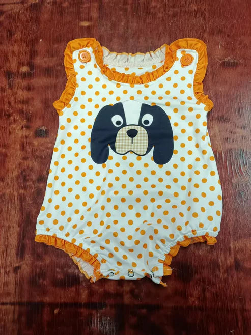 4.26  Preorder Moq 3 Baby Girls Sleeveless Dog Polka Dots Ruffle Rompers
