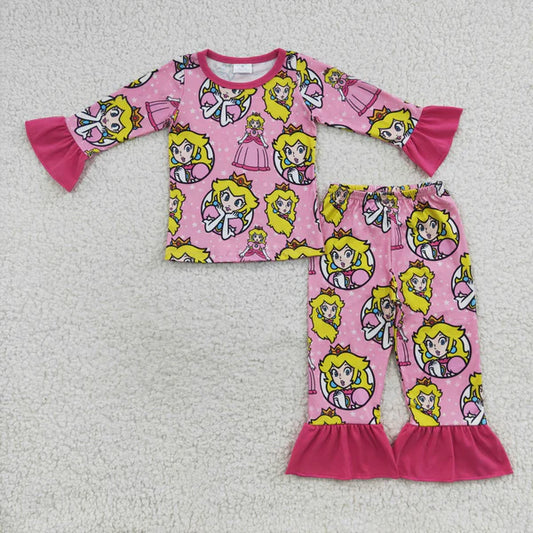 GLP0611 Baby Girls Pink Cute Princess Pajamas Clothes Set