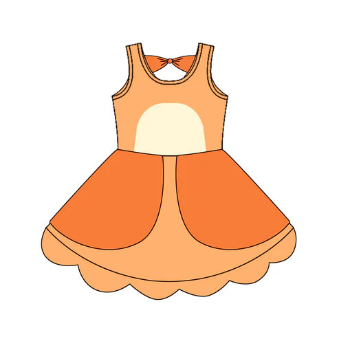 4.24   GSD2514 Baby Girls Sleeveless Orange Cartoon Dogs Knee Length Dress Preorder