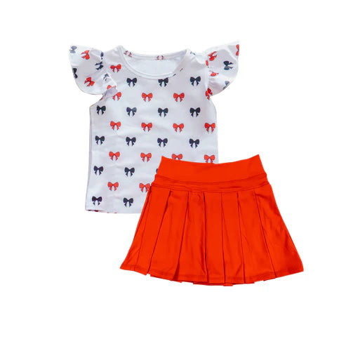 8.6 GSD2790 Baby Girls Black Red Bows Shirts Top Yoga Pleated Skorts Set Preorder