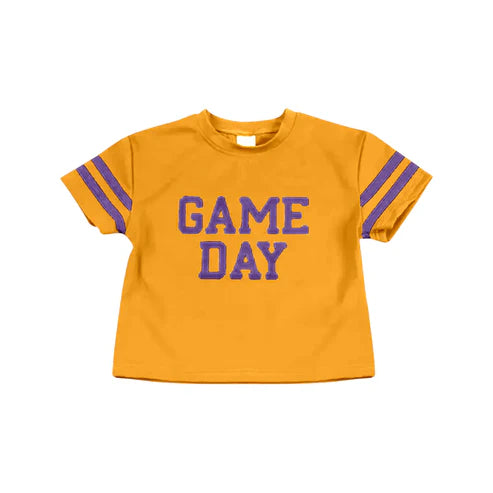6.25 Custom Moq 3 Baby Girls Mustard Game Day Team Cheer Short Sleeve Sports Shirts Tops