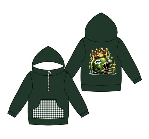 10.14  Custom Moq 8 Baby Boys Green Packers Team Pocket Zipper Hoodies Tops
