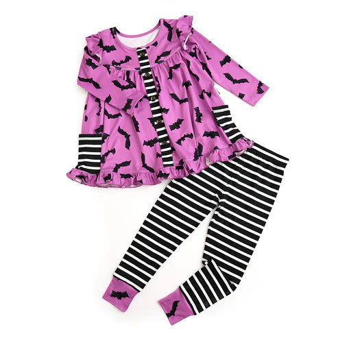 8.4 GLP2693 Baby Girls Bats Plaid Button Pockets Tunic Legging Pant Halloween Set Preorder