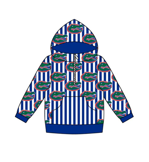 11.4 Custom Moq 8 Baby Boys Zipper Pockets Blue Stripe Crocodiles Team Hoodies Top