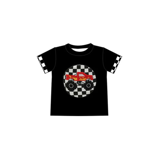 L-3.5 BT1176 Baby Boys Black Checkered Truck Tee Shirts Tops Preorder