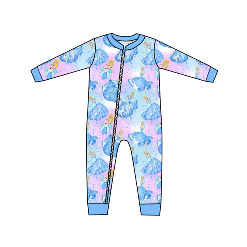 6.24 Custom Moq 3 Baby Girls Long Sleeve Princess 7 Zip Rompers