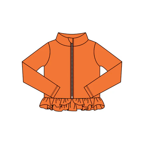 10.24GT1340 Baby Girls Orange Ruffle Yoga Zipper Jackets Top Preorder