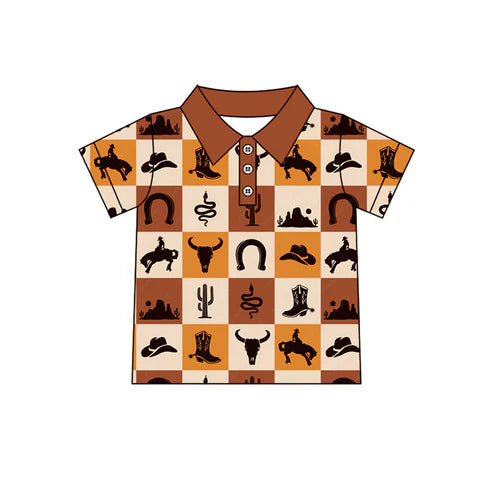 6.18 BT1244 Baby Boys Khaki Short Sleeves Bull Skull Button Polo Shirts Top Preorder