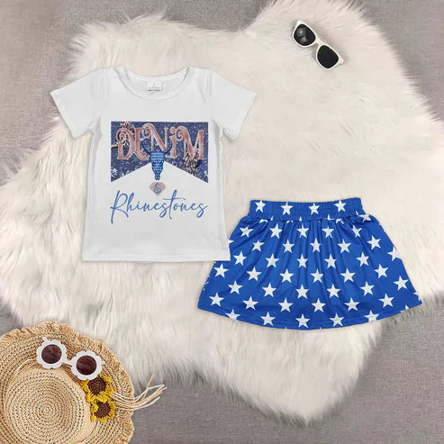5.5 GT0133+GLK0051 Baby Girls Western Rihinestones Shirt Stars Skorts Skirt Set