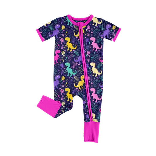 12.18 Custom order MOQ 3pcs each design baby girl clothes dinosaur zipper girl summer romper 1