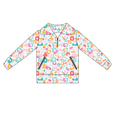 6.5 GT1068 Baby Girls Long Sleeves Pink Blue Leopard Pockets Zipper Yoga Jackets Preorder