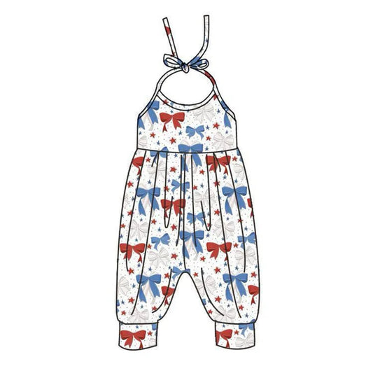 3.17 SR2889 Baby Girls 4th of July Bows Bows Halter Straps Jumpsuits preorder