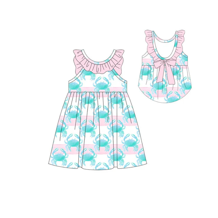 11.29 MOQ:5pcs GSD3253 pre-order toddler girl clothes crab girl summer dress