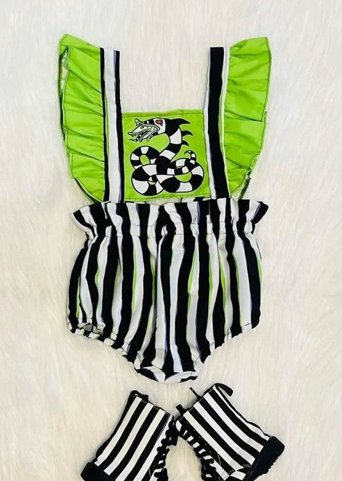 8.6 SR3204 Baby Girls Flutter Sleeves Snakes Halloween Rompers Preorder