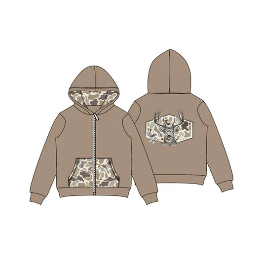 8.2 GT1144 Baby Girls Western Brown Camo Deer Pocket Zipper Hoodies Preorder