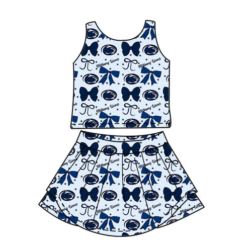7.2 Custom Moq 3 Baby Girls Sleeveless PSU Bows Vest Top Short Skirts Set