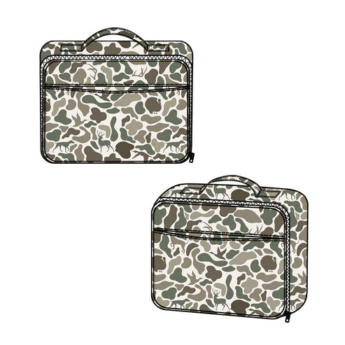 5.23 BA0305 Green Deer Western Camo Print Zipper Lunch Bags Preorder