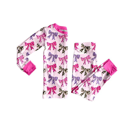 8.26 GLP2730 Baby Girls Colorful Bows Plaid Top Pant Fall Pajamas Set Preorder