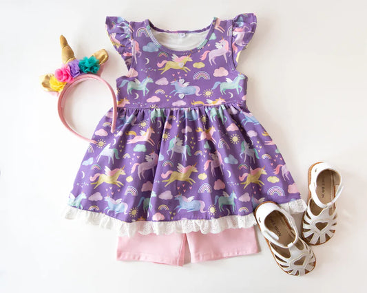 11.27 MOQ:5pcs GSSO2934 pre-order baby girl clothes unicorn print toddler girl summer outfit