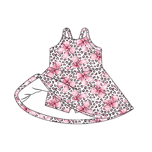6.5 GSD2648 Baby Girls Strap Pink Bows Leopard Shorts Knee Length Dresses Preorder
