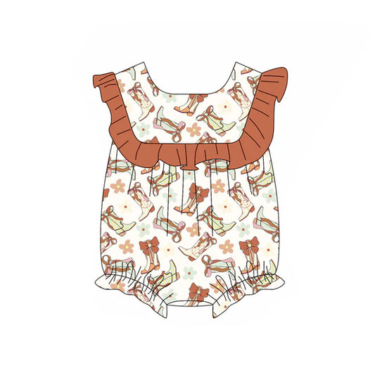 L-3.4 SR2716 Baby Infant Girls Western Boots Bows Ruffles Rompers preorder