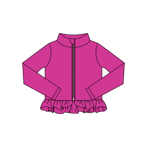 10.24 GT1336 Baby Girls Hot Pink Ruffle Yoga Zipper Jackets Top Preorder