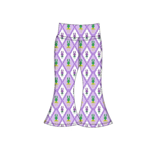 10.28  P0936 Baby Girls Mardigras Crayfishes Checked Yoga Bell Bottom Pants Preorder