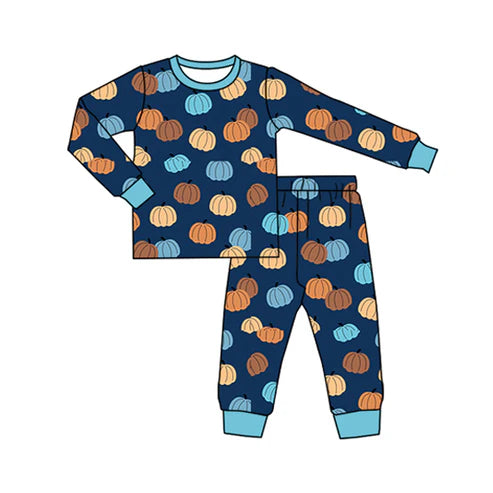 6.27 BLP1153 Baby Boys Long Sleeves Colorful Pumpkins Top Pant Pajamas Set Preorder