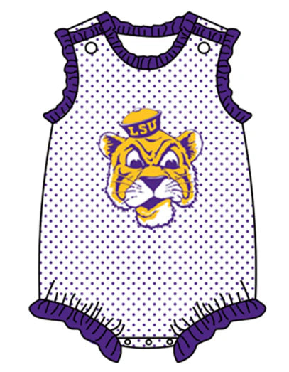 5.15 Team Custom Purple polka dot Tiger sleeveless lace onesie for girls