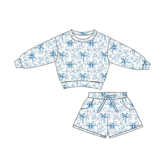 12.9 MOQ：5pcs GLS0076 pre-order toddler girl clothes bows print girl summer set