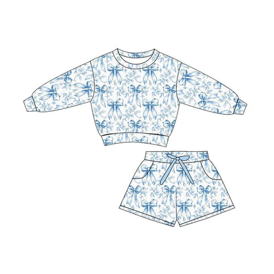 12.9 MOQ:5pcs GLS0076 pre-order toddler girl clothes bows print girl summer set