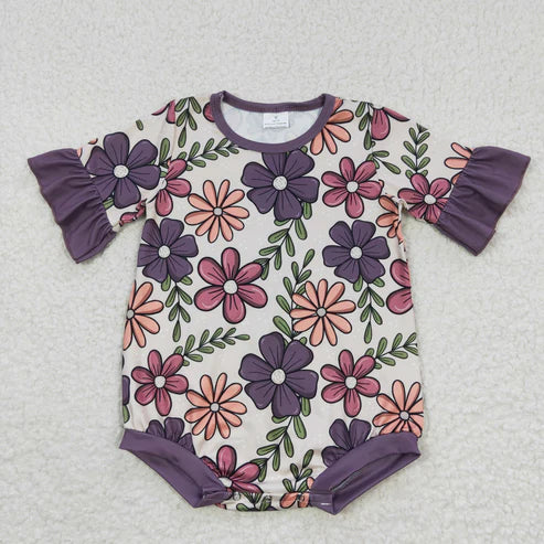 4.29 RTS NO MOQ SR0168 Girls Flower Leaf Short Sleeve Jumpsuit
