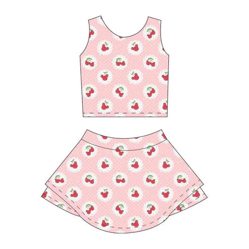 4.3 GSD2330 Baby Girls Sleeveless Pink Cartoon Mouse Top Skort Yoga Set Preorder