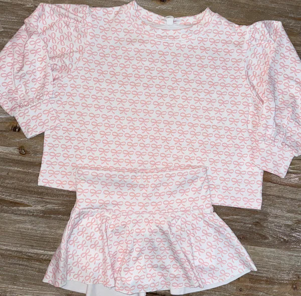 9.27 GLD1340 Baby Girls Pink Bows Checked Top Skirt Shorts Yoga Clothes Sets Preorder