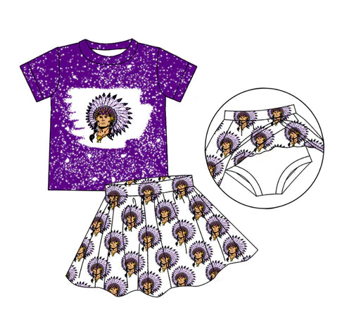 6.24 Custom Moq 3 Baby girls Purple Indian team Tee Shirts Skorts Clothes Sets