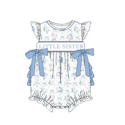 Baby Infant Girls Blue Little Sister Flowers Rompers preorder