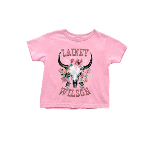 4.10 GT0977 Baby Girls Pink Short Sleeves Flowers Bull Skull Tee Shirts Top Preorder