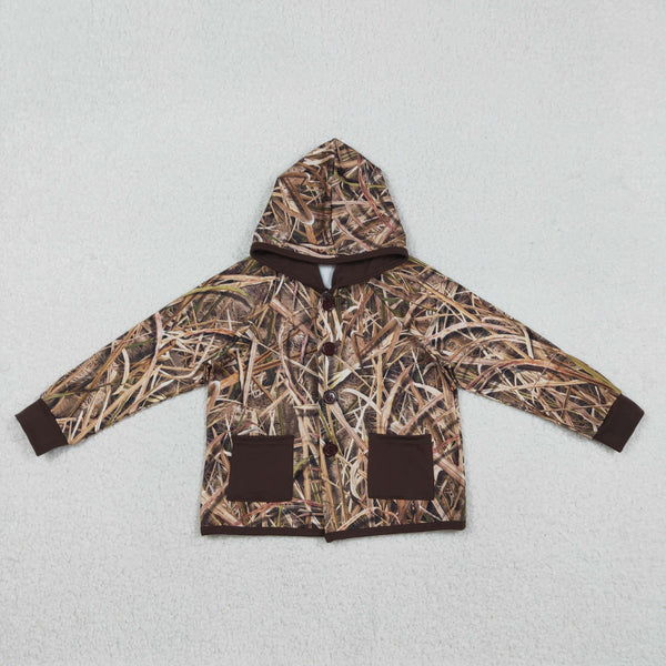 12.13 BT1443 Baby Boys Southern Leaves Camo Button Pockets Hoodie Jackets Tops