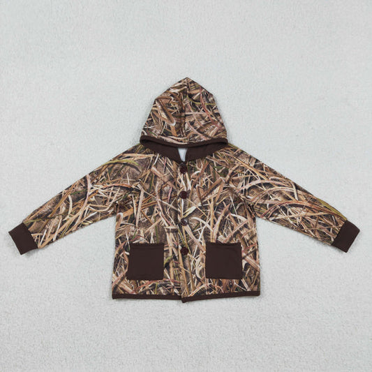 12.13 BT1443 Baby Boys Southern Leaves Camo Button Pockets Hoodie Jackets Tops