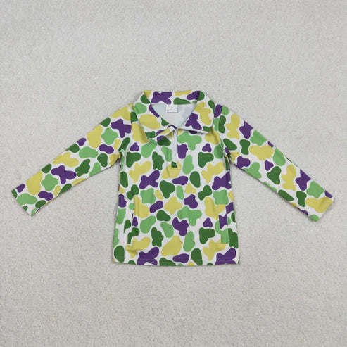12.3 BT1400 Baby Boys Mardigras Camo Long Sleeve Zipper Pockets Pullovers Top